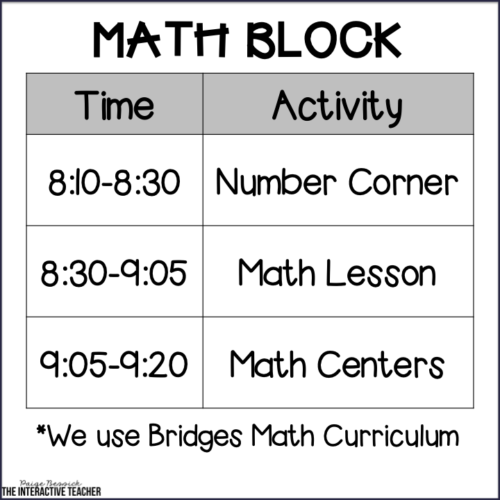 first grade schedule-math