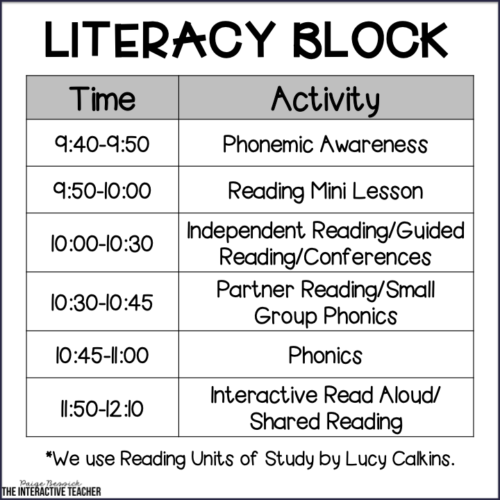 first grade schedule-literacy